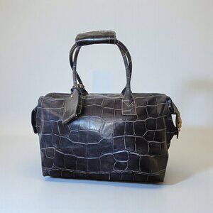 Dooney & Bourke Croc Embossed Leather Travel Duffel 22” Black Overnight Bag